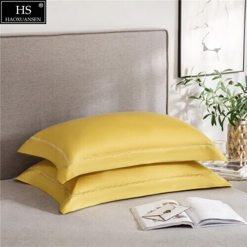 2Pcs/1Pair Pure Color Nordic Modern Style Design Pillowcase 400TC Yellow/Pink/Blue Pillow Cover Embroidery 3Color Pillow Sham