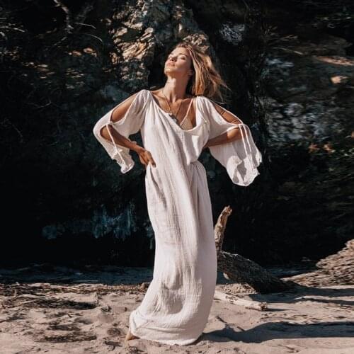 2020 Casual Long Dress Robe Femme Solid White Color Maxi Boho Dress Vestidos De Fiesta Party Beach Summer Ropa Mujer Plus Size