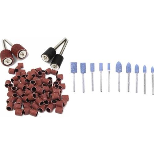 10Pc Blue Abrasive Mounted Stone Rotary Tool Grinding Wheel 1/8 Shank & 100x 3/8 Inch 80 Grit Polished Sandpaper Circle