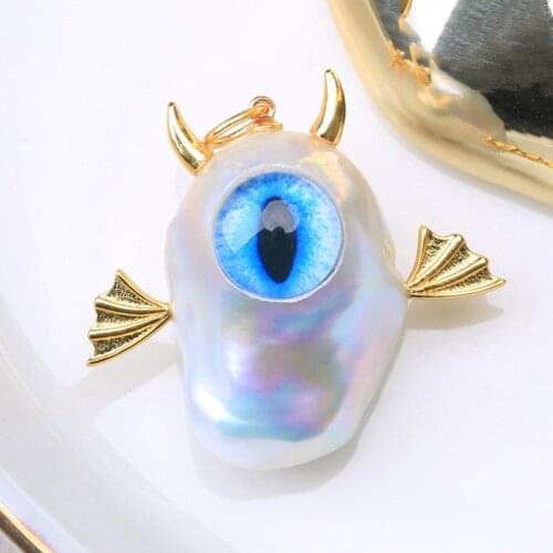 BaroqueOnly handmade 925 sterling silver natural freshwater baroque pearl pendant with eye of the devill elf custom PCA1