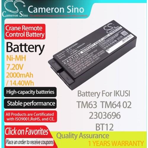 CameronSino Battery for IKUSI TM63 TM64 02 2303696 fits IKUSI BT12 Crane Remote Control battery 2000mAh/14.40Wh 7.20V Ni-MH