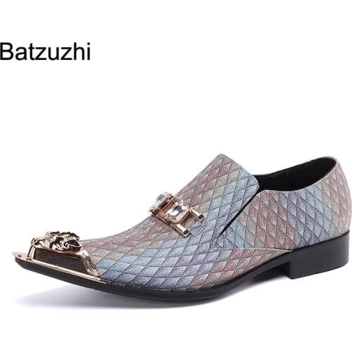 Batzuzhi 100% Brand New Men Shoes Pointed Metal Toe Color Leather Dress Shoes Men Slip on Business, Party and Wedding Shoes Men