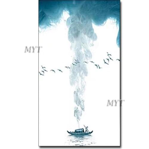 The Boat Was Sailing In the River Modern Oil Painting Hand Painting Office Wall Art Original Abstract Art Hand Painted Pictures