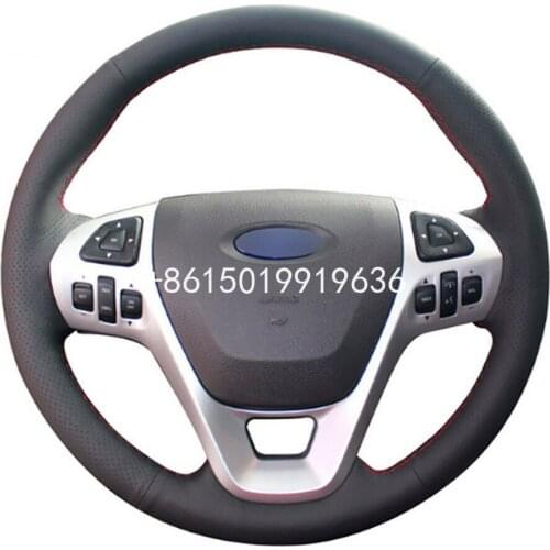 Customized DIY Black Leather Car Steering Wheel Stitch on Wrap Cover For Ford Explorer 2011-16 Taurus 2012-15 Edge 2011-14