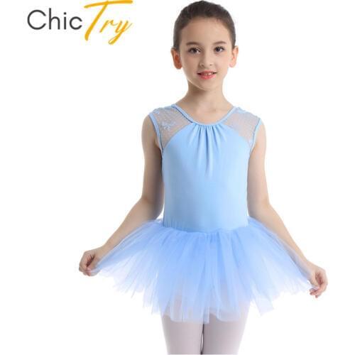 ChicTry Kids Girls Professional Ballet Tutu Leotard Dress Lace Back Gymnastics Leotard Children Stage Performance Dance Costume
