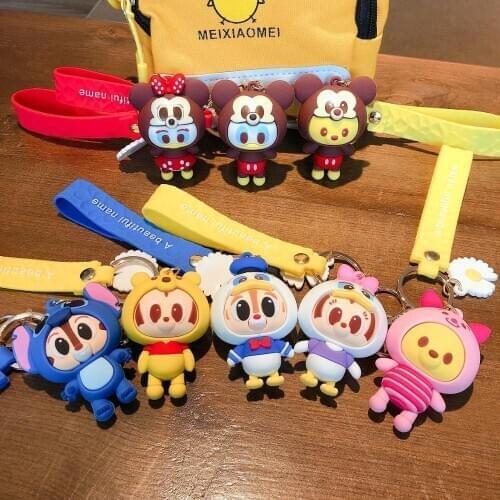 Disney Cosplay Keychain Mickey Mouse Daisy Winnie the Pooh Minnie Stitch Donald Duck Figures Pendant For Ladies Bag Key Ring