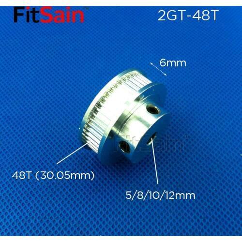 FitSain-2GT 48T Width 6mm aluminum alloy pulley center hole 5mm/6mm/8mm/10mm/12mm reduction ratio drive synchronous wheel