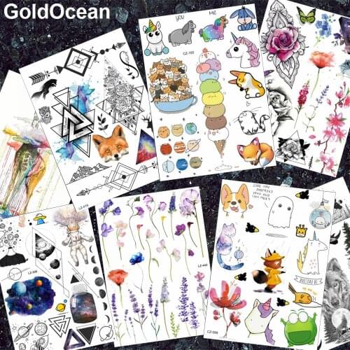 GoldOcean Watercolor Cartoon Cute Kids Temporary Tattoos Stickers For Children Galaxy Moon Tattoo Sticker For Kid Fake Tatoo DIY
