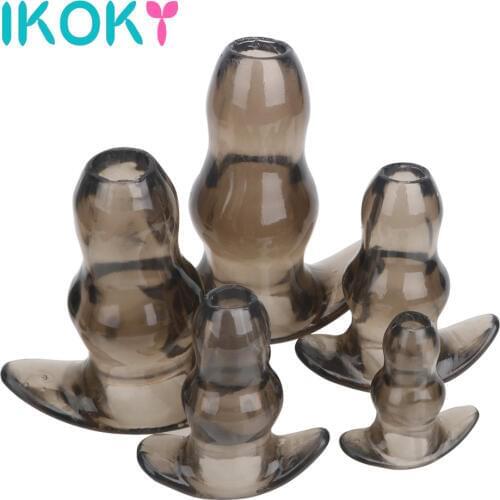 IKOKY 5 Sizes Hollow Anal Plug Soft Speculum Enema Prostata Massager Anal Dilator Sex Toys For Woman Men Butt Plug Adult Product