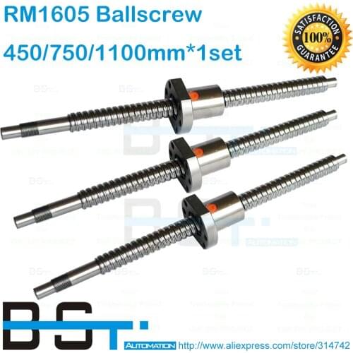 BSTMOTION 1605 Ballscrew set RM1605 -L 450mm / 750mm / 1100mm rolled ballscrew + 1605-3 ballnut with End Machined