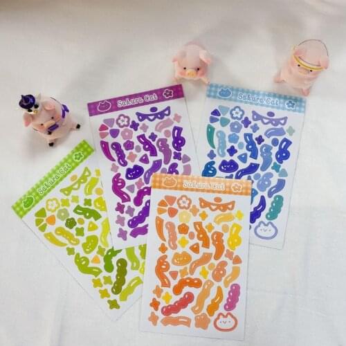 Korean Ins Gradient Color Silk Ribbon Cute Stickers PVC Star Photo Creative Paster Stationery Children Diy Decorative Sticker