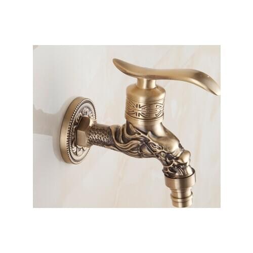Brass Antique bibcock Lengthened tap for washing machine mop pool wall mounted faucet, Single cold kitchen/bathtub water tap