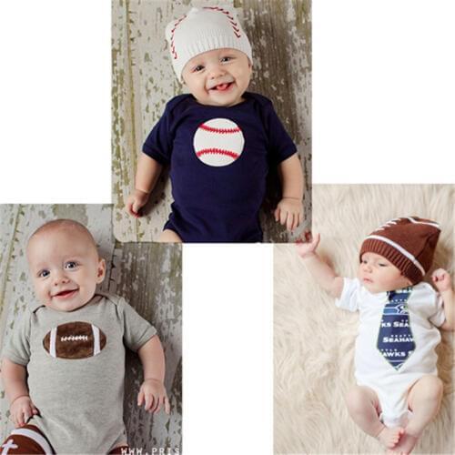 Fashion Baby Boys Girls Triangle Short Sleeved Baby Clothes Infant Baseball Sports Jumpsuits Onesies Sports Baby Romper O-12M
