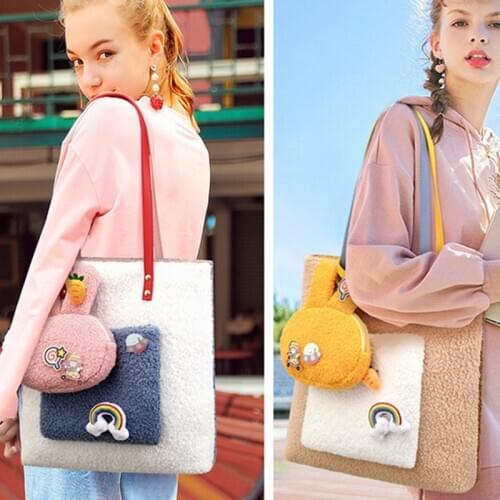 Fashion Furry Tote Bags For Women Shoulder Purses And Handbags Exquisite Large Capacity Shopping Bag Female Cute Book Bag Girls