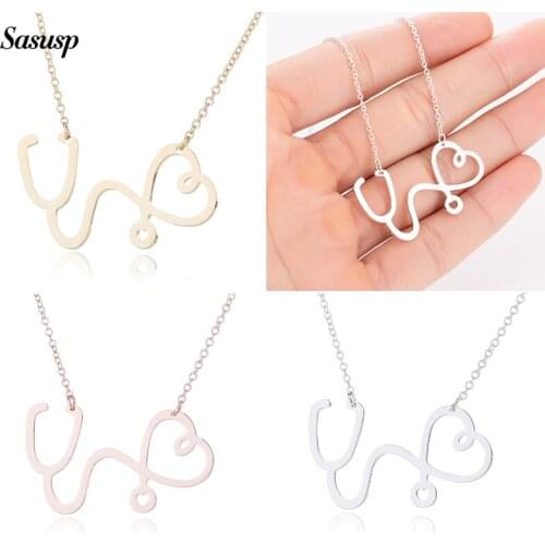 Sasusp Stainless Steel Stethoscope Pendants Necklaces for Women Doctor Nurse Jewelry Medical Choker Christmas Gifts Friend