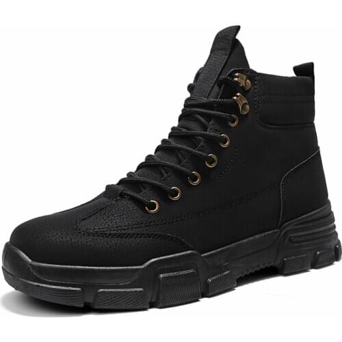 2020 New Men Boots Leather Waterproof Lace Up Military Boots Men Winter Ankle Lightweight Shoes for Men Winter Casual Non Slip