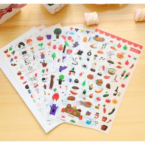 1set BZNVN Cell phone stickers, Korean food, facial expression, transparent diary album, hand book, DIY