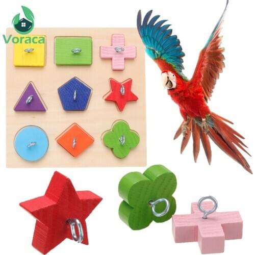Parrot Training Toy Nine-color Colored Biting Wooden Block Colorful Bird Carrying Brain Game DIY Parrot Toys Pet Supplies
