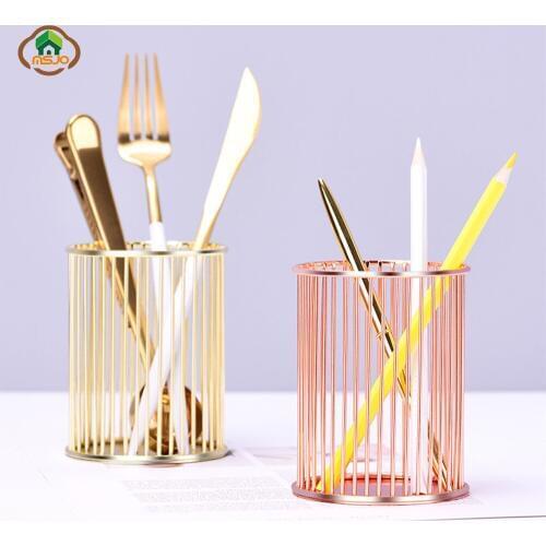 MSJO Organizer for Pen Storage Makeup Brush Holder Women Desktop/Bathroom/Kitchen Metal INS Style Cosmetices Organizador Pen Box