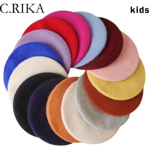 Autumn Winter 100% Wool Beret for Kids Fashion Solid Boy Girl Beret Hats Outdoor Warm 2- 8 Year-old Baby Hat Vintage Painter Hat