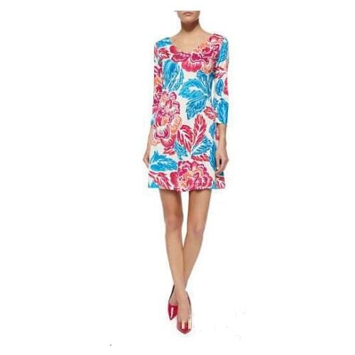 Autumn new v-neck slik jersey fashion printing knitting slim dress free shipping