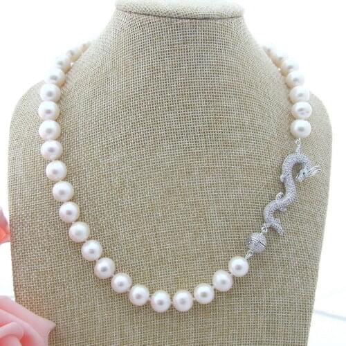 NEW Natural freshwater pearls 30" White 9-10MM Pearl Necklace CZ Clasp