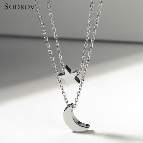 Moon Pendant Necklace 925 Silver Simple Link Crescent Moon Necklace Female Fine Jewelry Star Pendant joyas de plata 925 N022