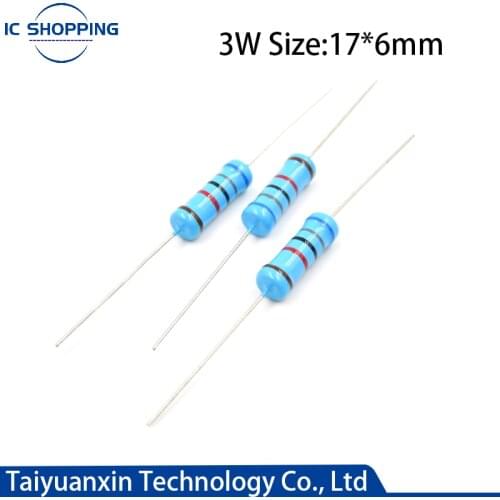 20PCS 3W Metal Film Resistor 1% Five-color Ring Power Resistor 0.1~1M 2 4.7 10R 47 100 220 360 470 1K 2.2K 10K 22K 4.7K 100K Ohn