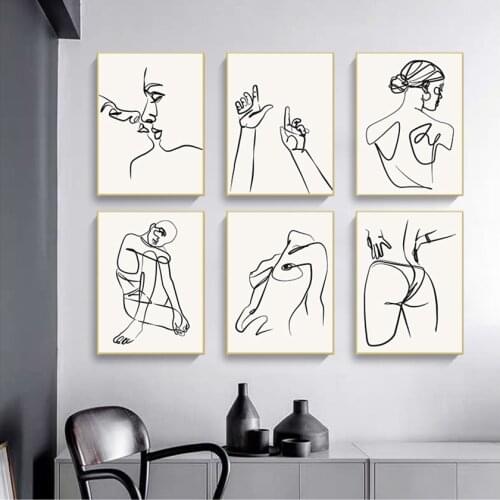 S And Prints Wall Pictures For Living Room Body Line Drawing Abstract Painting Wall Art Canvas Painting Black White Nordic