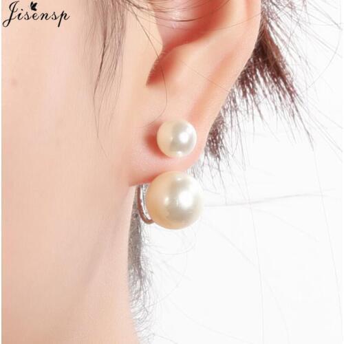 Jisensp Vintage Design Double Pearl Ear Jackets Ethnic Geometric Stud Earrings Fashion Jewelry for Women Girls Christmas Gift