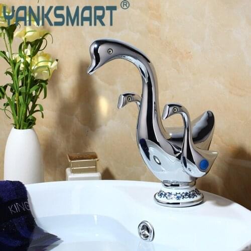 Basin Faucet Cute Duck Shape Double Handles Bathroom Vessel Sink Faucet Deck Mount Brass Washbasin Sink Mixer Taps