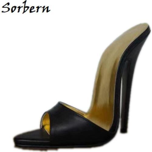 Sorbern Sexy Mules Slip On Slippers Women Spike High Heel Open Toe Summer Shoe Slider Outdoor Genuine Leather Custom Color