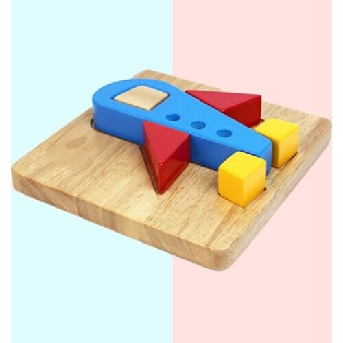 XIHATOY Montessori Material Puzzle Wooden Airplane Shapes Sorting Bricks Preschool Learning Educational Game Baby Toddler Toys