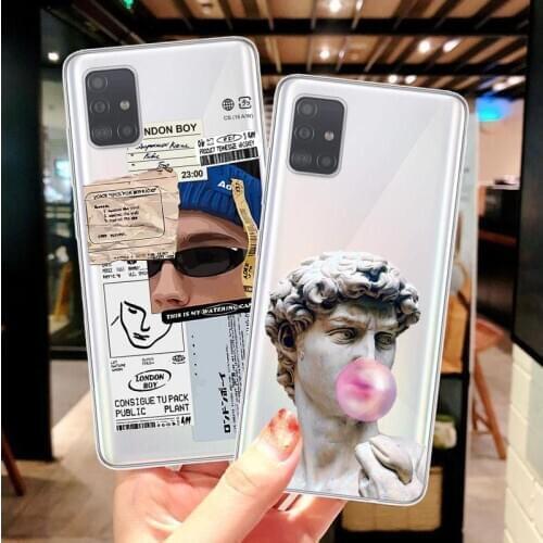 Funny Retro Bar Code Label David Mona Lisa Soft Case For Samsung Galaxy A51 A71 A10 A30 A40 A50 A7 A11 A21 A31 A41 Cover Coque