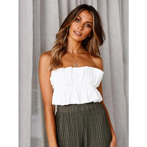 Women Summer Sexy Strapless Sleeveless Mini Crop Tops Vest Camis Ruffles Stretch Short Tank Beach Clubwear Clothes