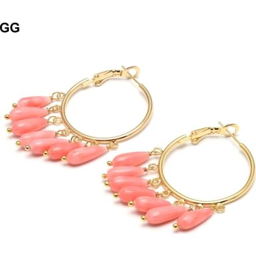 GG Jewelry Pink Coral Gold Color Plated Circle Hoop Earrings For Women Exaggerate Circle Earrings Personality Nightclub