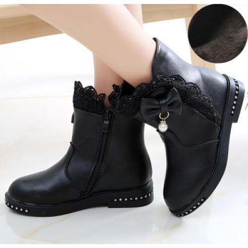 Winter Girls Boots 2019 New Fashion Children Princess Shoes Plush Mid-Calf For Big Girls Snow Boots Kids Leather Shoes Red pink