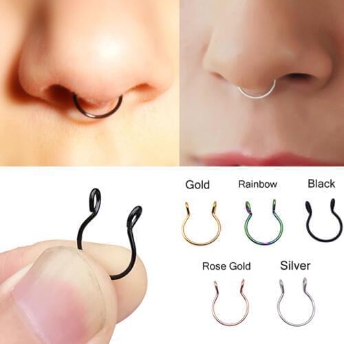 1 Piece Titanium Steel 20G Faux Nose Rings Fake Septum Rings Hoop Nostril Piercing Fake Clip on Nose Rings Faux Piercing Nez