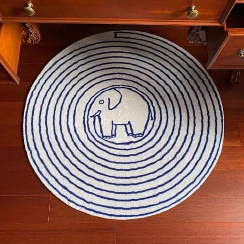Abstract Cartoon Pattern Round Carpet Elephant Bedroom Bedside Carpet Desk Chair Floor Mats Cute Childrens Room Carpet