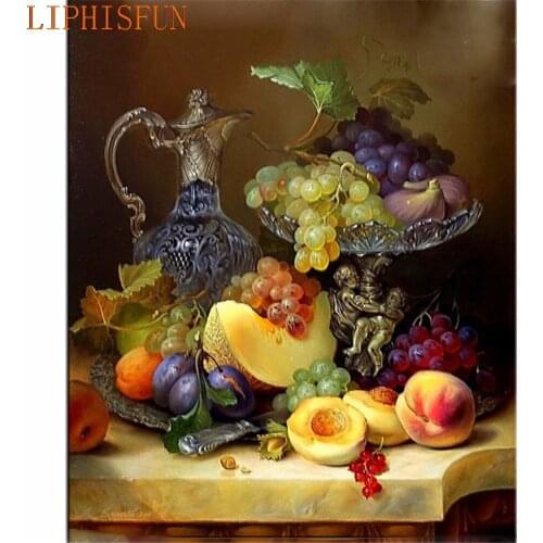 Diamond Painting Cross Stitch Full Square Round Picture of Rhinestone DIY Mosaic Embroidery Grape Fruit New Year Gift