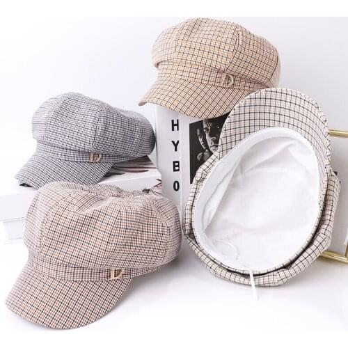 New Ladies Octagonal Hats Spring Autumn Plaid Fashion Caps Breathable Letters Diamond Octagonal Mushroom Baseball Hat Wholesale
