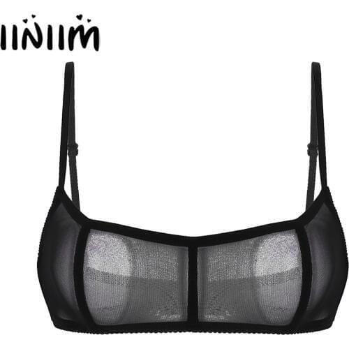 Womens Wire-free No Pad Bra Top Spaghetti Straps Sexy Sheer Mesh Seamless Bustier Lingerie Half Cups Push Up Bralette Underwear