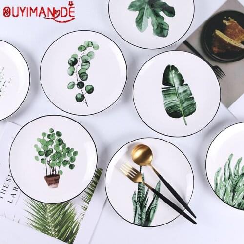 Delicate Green Plant Ceramic Dishes Creative Cartoon Fruit Plate Home Western Food Bundle Dish Dishes Set Ceramic Tableware