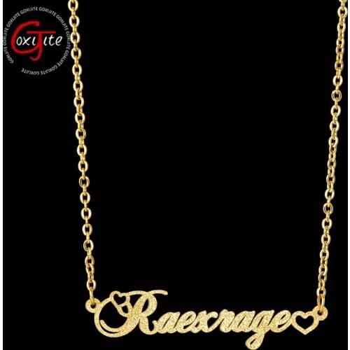Goxijite 2020 New Frosted Name Necklace For Women Girl Personalized Hollow Heart Initial Nameplate Necklace Wedding Gift