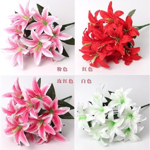 Hot 50cm 2 Bunch (10 head/bunch) Simulation Lily Flowers Artificial Flowers Decoration Bridal Flowers Bouquet Wedding Decoration