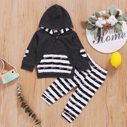 #57 0-24m Baby Boy Halloween Costume Autumn Baby Boys Long Sleeve Striped Pullover Hooded Tops Pants Suit Vêtements Garçon