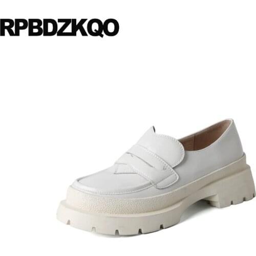 Designer Shoes China Women Cowhide Genuine Leather Brand Heart Loafers Slip On Thick Sole Round Toe Elevator Beige Patent Chunky