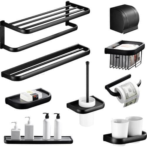 Copper makeup mirror soap dish bathroom folding towel rack nordic bathroom black towel ring wall hanging retro bath pendant set