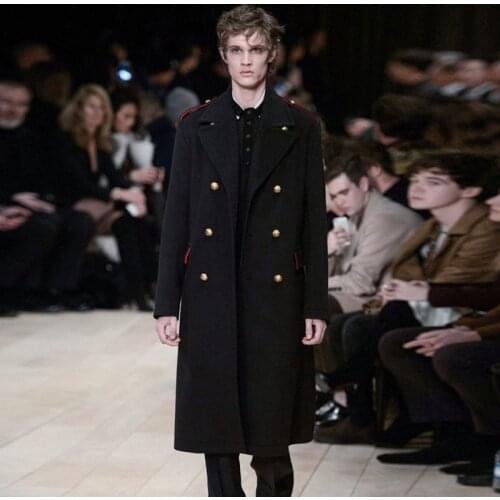 Mens woolen coat over the knee winter new long suit collar double-breasted woolen windbreaker jacket