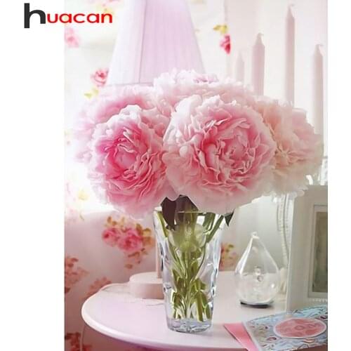 Huacan Full Square/round Diamond Painting Kit Flower Home Decoration Mosaic Embroidery Peony Vase Crystal Diamond Art